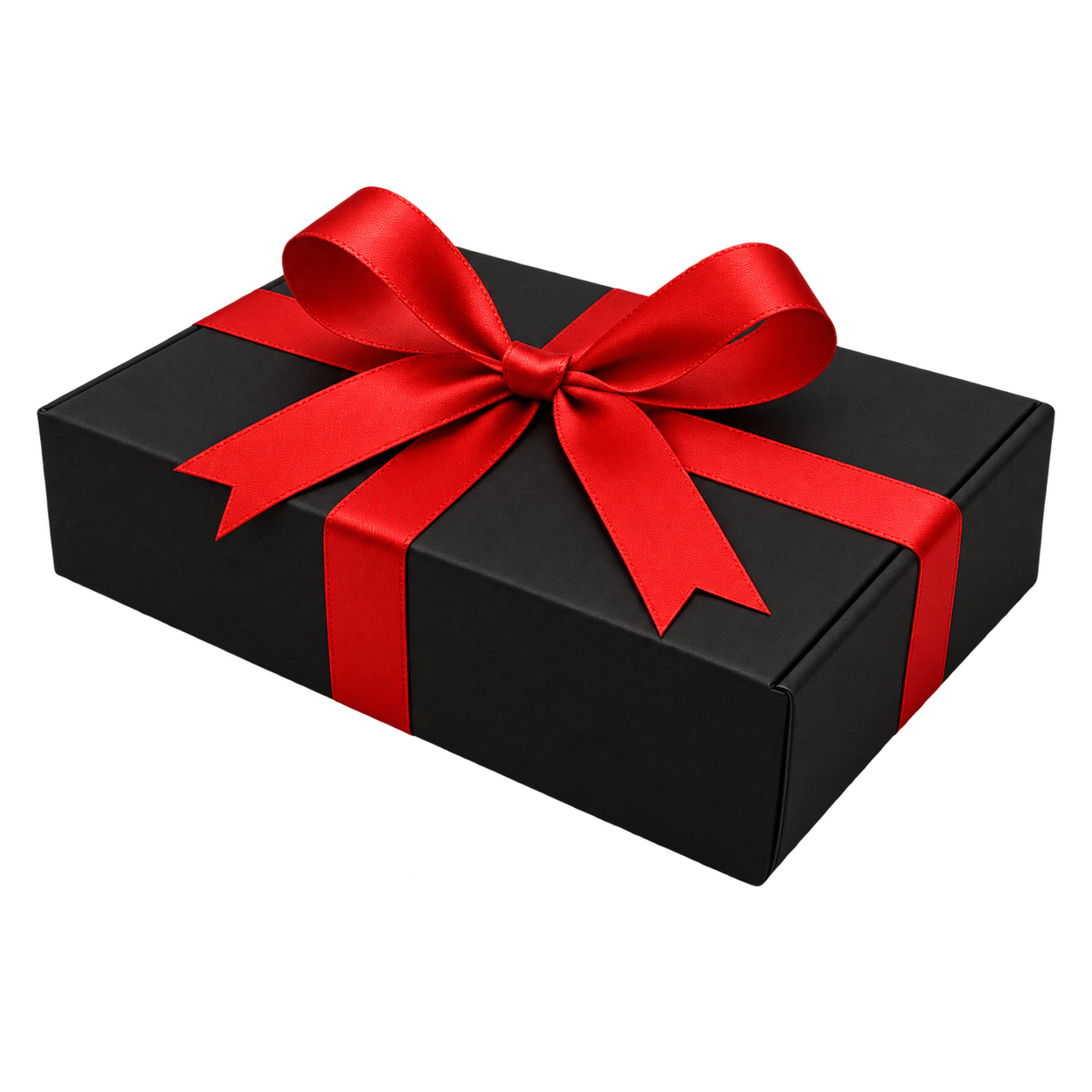 Elegancki czarny box prezentowy z czerwoną wstążką